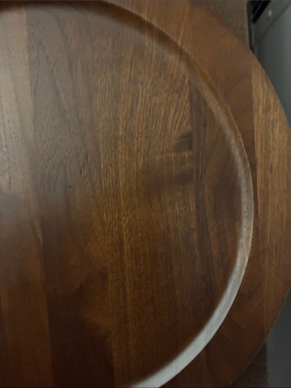 Ozark Native Wood Prod Walnutware Solid Walnut Round Wood Serving Tray w/Handles - Picture 8 of 13